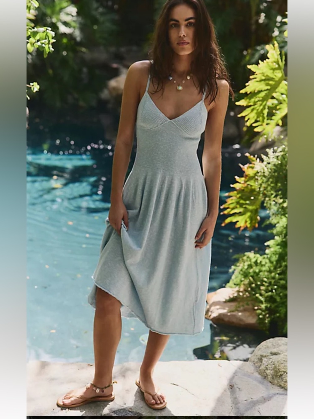 FREE PEOPLE BEACH TULA LIGHT BLUE V NECK SWEATER MIDI DRESS SZ XL